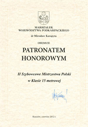 patronat honorowy - szybowcowe mistrzostwa polski 2012